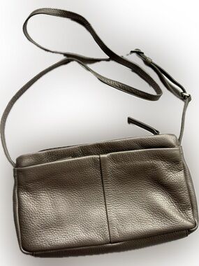 Pebbled Leather Derek Alexander Crossbody Bag in Pewter